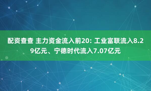 配资查查 主力资金流入前20: 工业富联流入8.29亿元、宁德时代流入7.07亿元